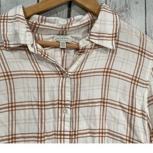 Lucky Brand Plaid Button Down Shirt Casual Relaxed Fit Brown White Checkered M/M